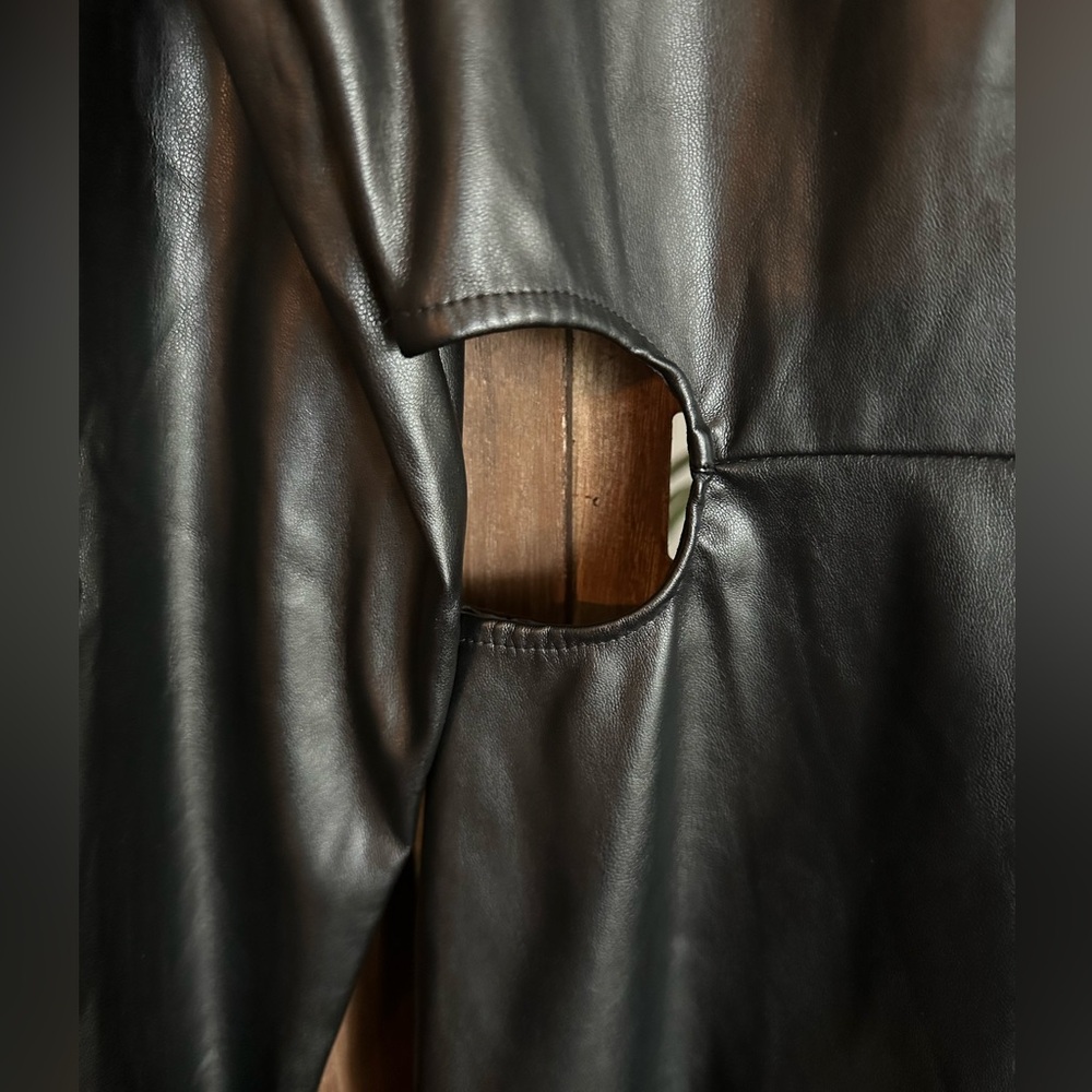 Forever 21 Black Faux Leather Cutout Dress-Size XL - Picture 12 of 13